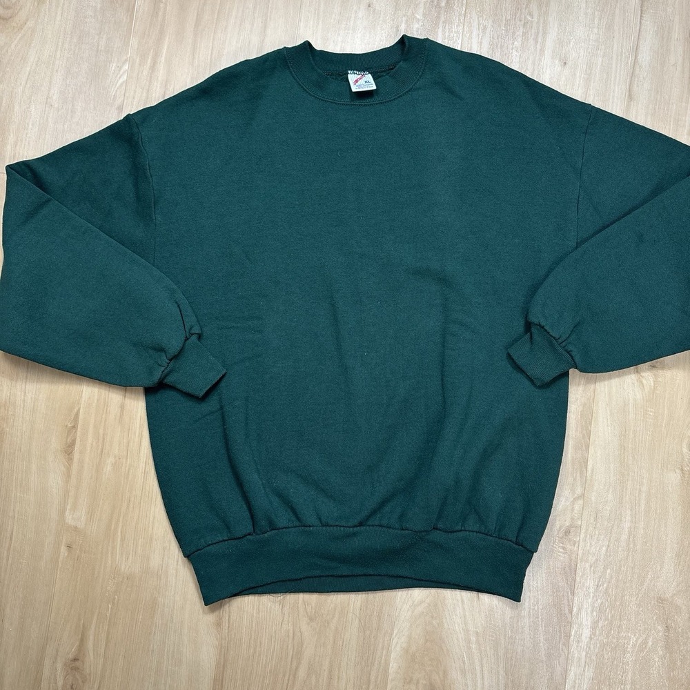 Vintage 90's Jerzees Sweatshirt Crewneck XL Dark Green Crewneck Blank Made USA